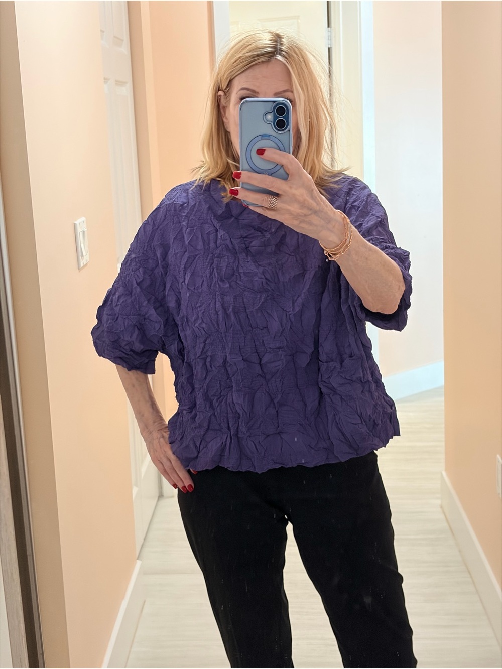 Purple Chalet Textured Elbow Sleeve Women’s Top